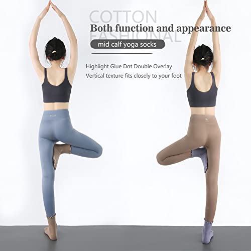 Fox-Tech Women's Grip Socks, Non-Slip Yoga Socks, Non Skid Crew Socks Suitable For Pilates, Yoga, Ballet, Fitness 2 Pairs (Beige/Yellow) #TOP5