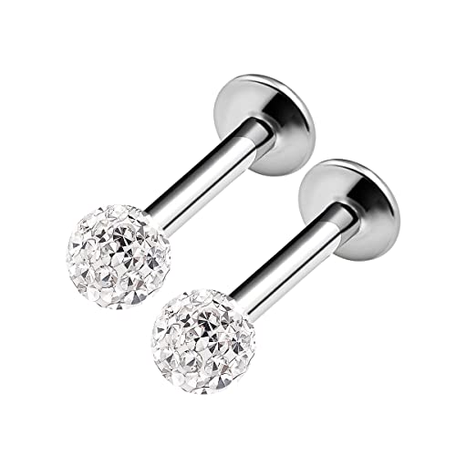 2PCS Stainless Steel Labret Lip Rings 16 gauge 5/16 8mm 3mm Crystal Ball Rim Earrings Auricle Piercing Jewelry Choose Colors