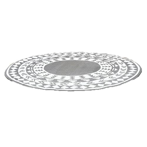MEHRU Round Outdoor Rug Reversible Garden Carpet Non Slip Circular Rug | Outdoor Recycled Plastic Carpet Waterproof for Patio Garden Camping Beach Mat Picnic Rugs (Grey)