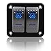 FXC Rocker Switch Aluminum Panel 2 Gang Toggle Switches Dash 5 Pin ON/Off 2 LED Backlit for Boat Car Marine Blue