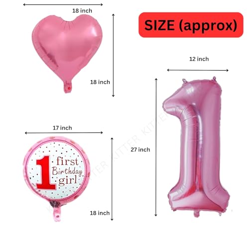 Image of KITTER 5 Pcs 1st Birthday Decoration Set for Girls - 1st Birthday Decor-Foil, Pink