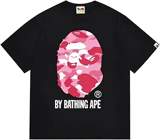 メンズ＆ユニセックス B_APE風 フローラルTシャツ 綿100% 吸汗速乾 ストリート Black Purple SC155