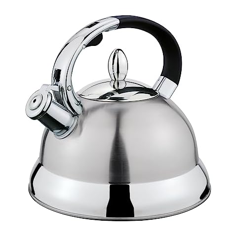 Cilio Conte 18/8 Stainless Steel Whistling Water Kettle, 2 Qt, Silver Cover