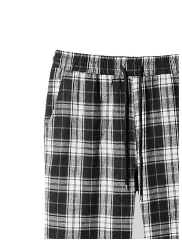 GORGLITTER Men's Plaid Checkered Baggy Pant Straight Wide Leg Drawstring Track Pants Trousers4