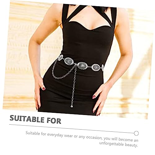 Healifty Adjustable Silver Waist Chain Belt for Women Bohemian Hollow Western Style Metal Belly Jewelry Versatile Dress Accessory with Buckle for Parties and Daily Wear2