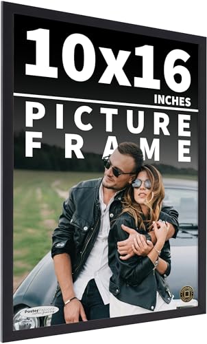 Poster Palooza 10x16 Contemporary Black Complete Wood Picture Frame with UV Acrylic Plexiglass, Foam Board Backing & Hardware Included