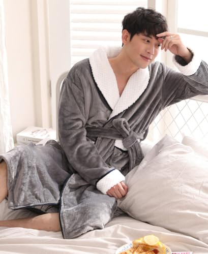 Thickened Premium Mens Plush Soft Robe Fluffy, Fleece Sherpa Shaggy Wool Bathrobe Nightgown Pajamas4