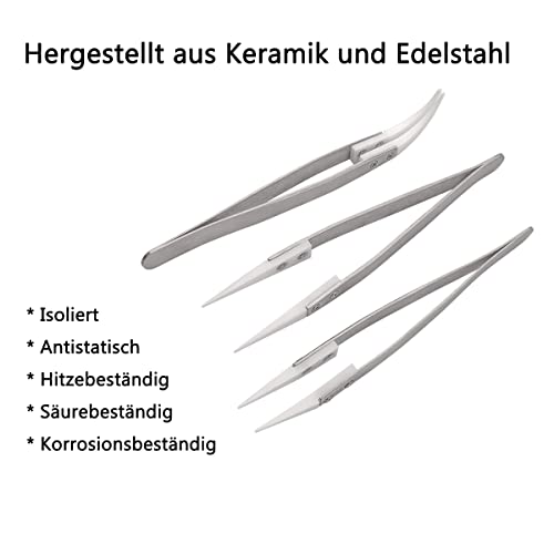 Bestgle 3 stück keramik pinzetten edelstahl professionell pinzette werkzeug esd pinzette set für computer elektronische reparaturen schmuck präzisionsarbeit laborarbeit