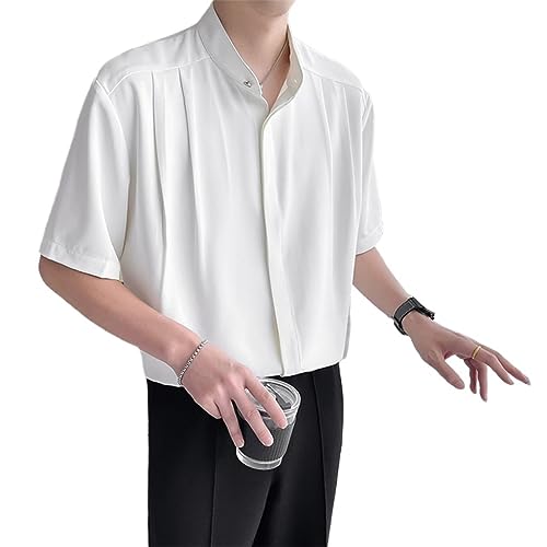 Chemise col montant chinois manches courtes vêtement sans col manches moyennes 7/4