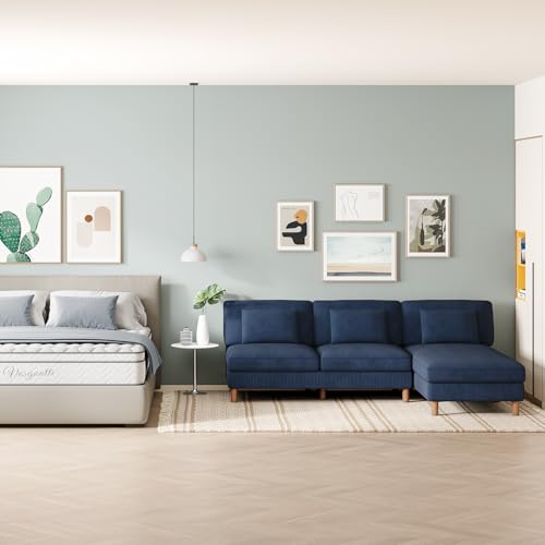 Vesgantti Corduroy Oversized 2 Seater Sofa with Convertible Chaise Lounge, 249cm L-Shaped Corner Couch with Upholstered Cushions, Perfect for Living Room, Bedroom, Office, Tool-free Assembly, Blue - Image 8