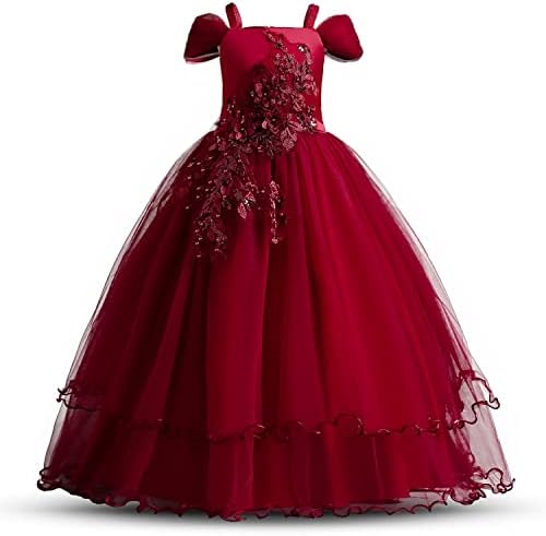 TTYAOVO Girls Applique Prom Gowns Luxury Wedding Birthday Party Princess Long Dresses Size(170) 13-14 Years Red