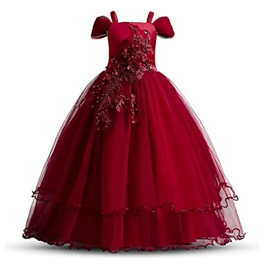 TTYAOVO Flickor broderi prinsessklänning brudtärna bröllop fest festtåg vintage klänningar, 431 Röd, 9-10 År