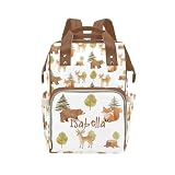 COWSROCK Personalized Diaper Backpack for Mom, Custom Name Baby Bag Backpack, Waterproof Diaper Bag with Multi Compartments, Woodland Animals Design, Gift for Baby Shower