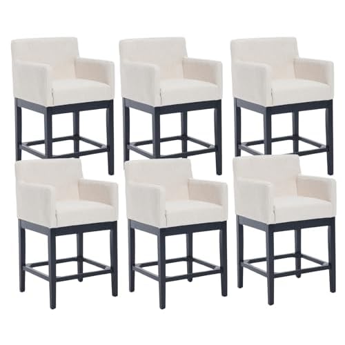CIMOTA 26" Counter Height Bar Stools Set of 2, Modern Farmhouse Upholstered Bar Chairs with Arms & Back, Solid Wood Frame, Linen Fabric Barstools, Kitchen Island & Home Bar Seating, Beige
