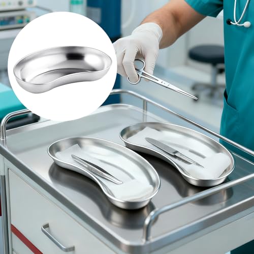Wonuante Chirurgische Nierenschale, 3Stk Nierenschale Curved Trays, Edelstahl Medizinisches, Trays Laborschalen, Wiederverwendbare Tabletts für Aufbewahrung (S M L (Vertieft))