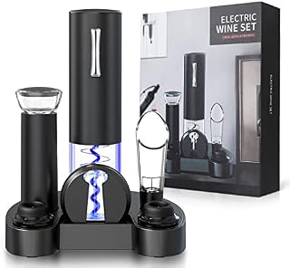 Anpro Electric Bottle Opener Set, Electric Bottle Opener with Charging Base, Aluminum Foil Knife, Vacuum Pump, Vacuum Wine Stopper and Wine Pourer, Excellent Gift for Wine Lovers