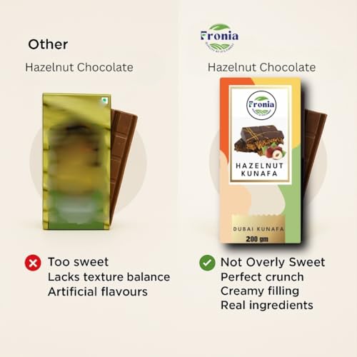 Image of Fronia Kunafa Chocolate Bar Dubai Style - Hazelnut Kunafa Chocolate Dessert, Milk Chocolate with Creamy Hazelnut Filling & Crunchy Kunafa Layers | 200g