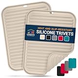 Silicone Trivets for Hot Pans and Pots (2 Pack) - Multipurpose Silicone Heat Resistant Mat and Pot Holder Trivet (30 x 23cm) - Heatproof Mats for Kitchen by Linda's Essentials (Beige)