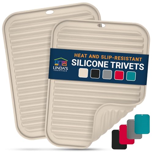 Linda's Essentials Salvamanteles de silicona para sartenes y ollas calientes (paquete de 2) - Tapete multiusos de silicona resistente al calor y salvamanteles para ollas (30 x 23 cm) - Tapetes resiste