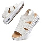 Hanani Women Walking Sandals Air Cushion Support Platform Elastic Ankle Strap Sport Slingback Ladies Open Toe Ourdoor Summer Shoes Comfortable Casual Wedge Sandals Washable Slide Sport Girls
