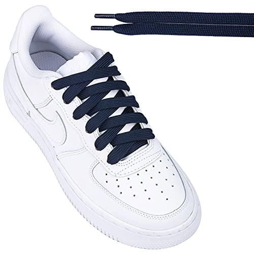 Olukssck [1 Pair Flat Shoe Laces For Sneakers, 2/5" Wide Athletic Shoelaces Navy Blue 48 Inch(122Cm) #TOP3