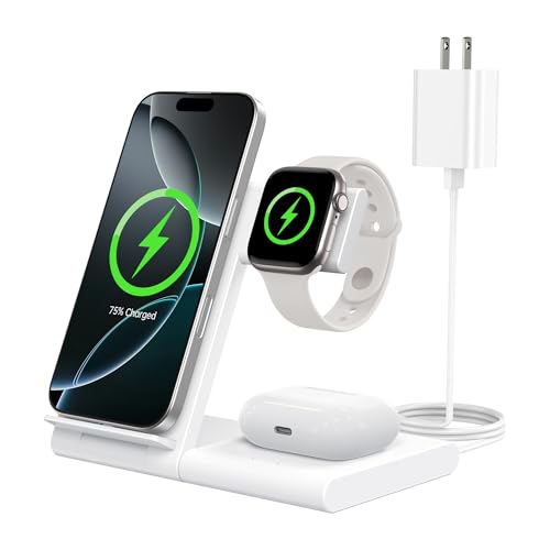 Charging Station for Multiple Devices Apple, Foldable 3 in 1 Wire...