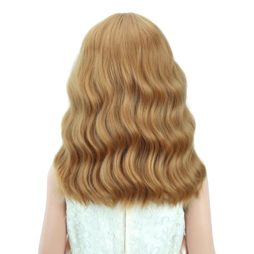 Image of PATTNIUM Strawberry Blonde Wig with Bangs for Girls Short Wavy Curly Wig Blonde Brown Bob Wigs Heat Resistant Synthetic Wig for Women Cosplay Costume Party