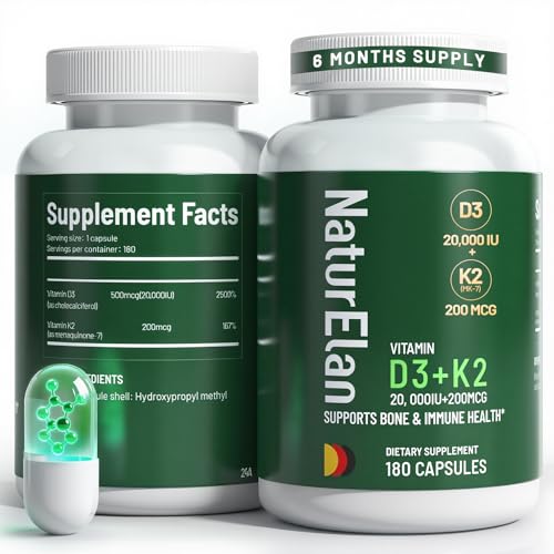 Image of Vitamin D3 K2 - 20,000 IU D3 + 200mcg K2(MK-7), 180 Capsules, Gluten Free | Supports Bone, Immune, Heart & Teeth Health, Non-GMO,Vegan, Third-Party Tested, K2 D3 Vitamin Supplement for Men & Women