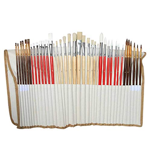 GTFDXJ 38 unids/Set de Pinceles de Pintura para Artistas con cerdas de Pelo de Nailon con Estuche de Lona, Suministros de Arte de Madera para Pintura con Acuarelas, óleo y acrílico