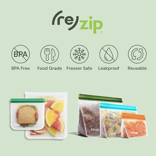 (re) zip Half Gallon Reusable Storage Bags | BPA-Free, Leak proof, Airtight, 100% Food-Grade for Lunch Meat, Food Storage and Freezer Use, 64 Ounces | 4-Pack - Thumbnail 4