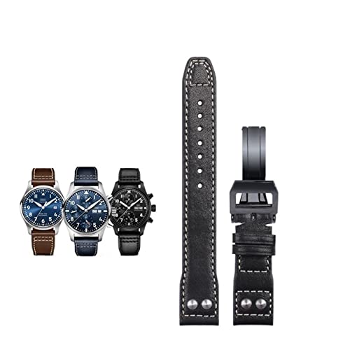 Bracelet montre 20mm cuir véritable souple rivets boucle noire pour IWC