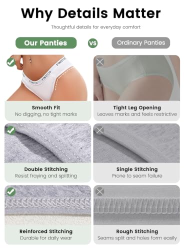 Image of FINETOO Cotton Underwear for Women Cheeky Panties Sexy Hipster Bikini Underwear Elastic Waistband Stretch Briefs 5 Pack