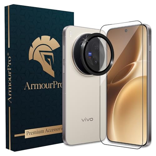 Image of ArmourPro Edge to Edge Tempered Glass for Vivo X300 Pro with Black Camera Ring Guard, 9H Screen Protector, Anti-Scratch, Anti-Fingerprint, Bubble-Free Installation Kit