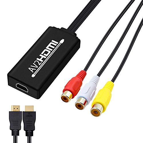 RCA to HDMI Cable, AV to HDMI Converter, NerdEthos Mini RCA Composite CVBS to HDMI Video Audio Adapter Supporting PAL NTSC for TV PC Laptop Xbox PS2 PS3 STB VHS VCR Camera DVD