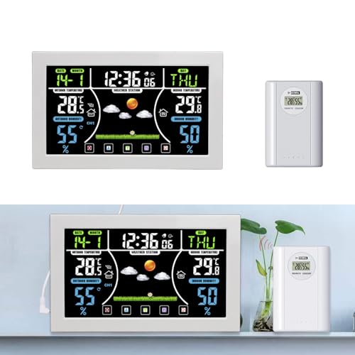 Hkfgdjdl Réveil météo avec écran couleur avec moniteur de température et d'humidité pour la maison, le jardin, le garage, la cave à vin, la salle de stockage – vue 2