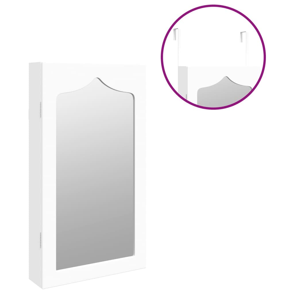 Sieradenkast 108 cm hoog, grote spiegel met opbergruimte, wandmontage/over de deur, sieradenkast organizer, afgerond design, afsluitbaar met 2 sleutels & reisorganizer, wit | NL