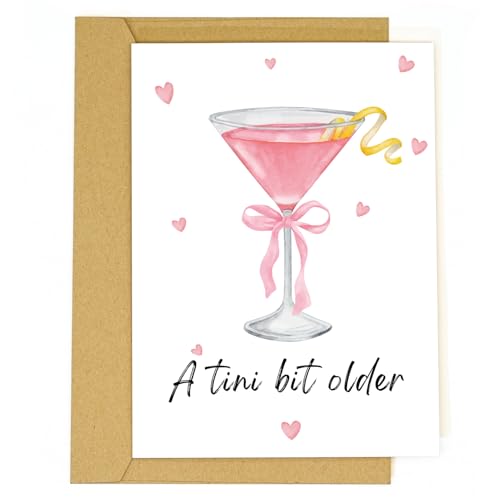 tiangqiwoole Espresso Martini Birthday Card-Funny Coffee & Cocktail Greeting Card for Women Best Friend Sister Daughter Wife-A Tini Bit Older Birthday Gift (Pink-Tini)