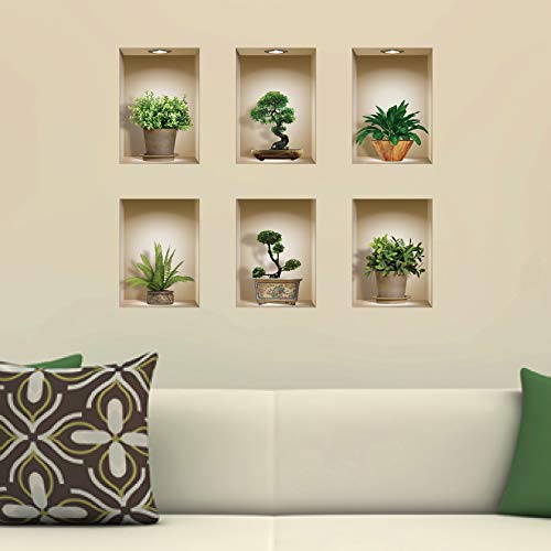 The Nisha 6 Pc Pack Art Magic Pictures Peel And Stick 3D Vinyl Removable Wall Sticker Decals Diy Sticky Backsplash (Lighting Spots), Bonsai And Green Plants 610 #TOP4