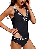 TOMEEK Tankini Mujer Bañador Reductor Mujer Bikini Traje de Baño Dos Piezas para Mujer Bandolera Ajustable Tallas Grandes Tankinis Ropa de Playa, Negro, Talla XL