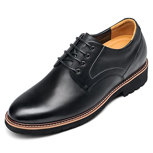CHAMARIPA Elevator Shoes for Men Height Increasing Dress Shoes Leather Wing-Tip Oxford in Black 3.15 Inches, 10 UK