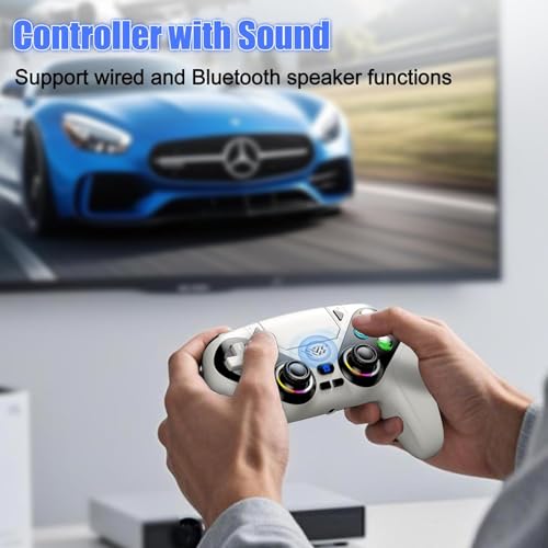 Image of Nonbliep LED Wireless Controller for PS5, Compatible with PS5 /PC, Dual Vibration, Macro /Turbo Function, 6-Axis Motion Control, 3.5mm Audio Jack Gamepad with Speaker - White