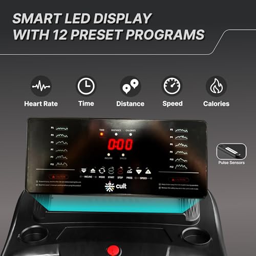 Image of Fitkit by Cult FT100 Smart Incline Motorised Treadmill | 4.5 HP BLDC Motor | 110kg Capacity | 15-Level Auto Incline & 12 km /hr Speed | Foldable & Easy-Move Wheels | Ideal for Home Use