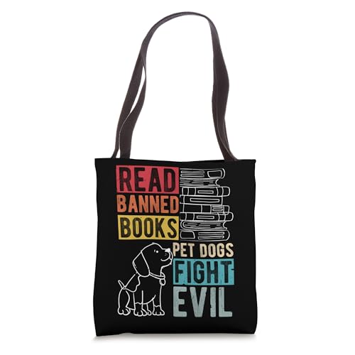 Bolsa tote de lectura con diseño 'Read Banned Books' y 'Pet Dogs Fight Evil' miniatura 1