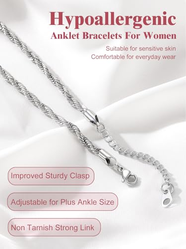 Image of FOCALOOK 14K Gold Plated Anklets for Women Waterproof Plus Size Ankle Bracelet 8.5-10.5 Inch Adjustable Mariner /Figaro /Flat Snake /Cuban Link Chain Anklet Jewelry for Summer Beach Holiday