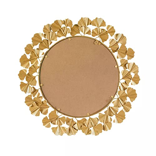 Image of Artemade Iron Framed Decorative Wall Mounted Round Hanging Mirror Ginkgo Plant Golden Leaves Design Modern Mirror for Living Room Home Decor (46 Cm)
