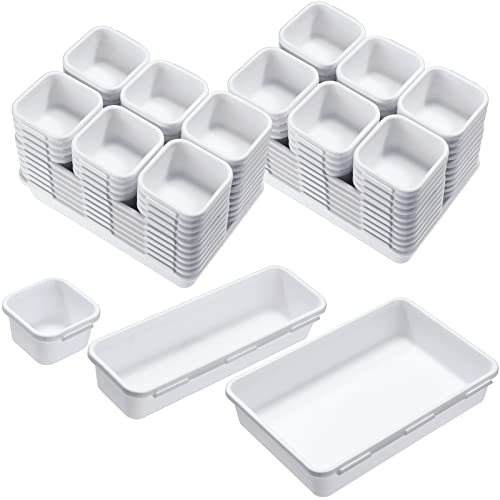 46 Pcs Interlocking Desk Drawer Organizers Tray 3 Sizes Separators Storage Container Divider Bins Junk Plastic Drawers Organizer For Office Kitchen Bathroom Makeup (White) #TOP28