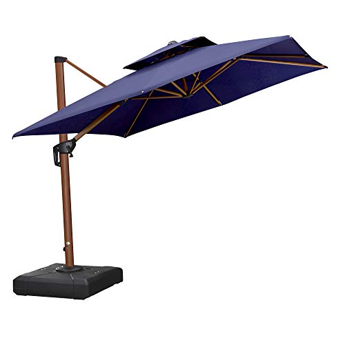 PURPLE LEAF 9ft Patio Umbrella Outdoor Square Umbrella Large Cantilever Umbrella Windproof Offset Umbrella Heavy Duty Sun Umbrella for Garden Deck Pool Patio, Navy Blue