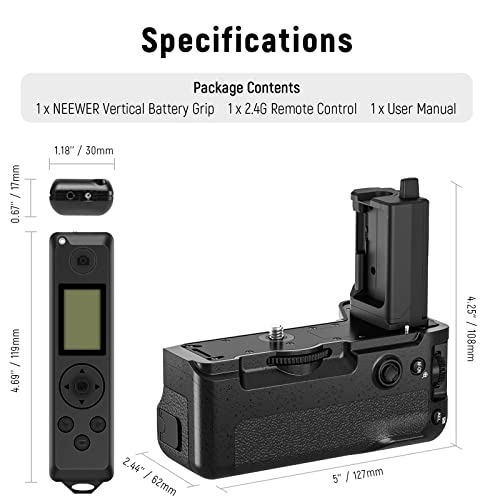 Miniatura 9 de Neewer Empuñadura De Batería Vertical Con Control Remoto Lcd 2,4g 131pies 40metros Reemplazo Para Vg C4em Funciona Con Batería Np Fz100 Compatible Con Cámaras Sony A7r Iv A9ii A7 Iv A7s Iii A1 Bg A7iv