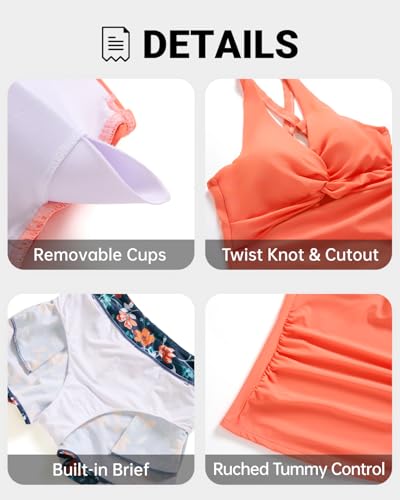 Image of Women Tankini Swimsuit with Shorts Two Piece Tummy Control Bathing Suit | Pockets,Tummy Control,Removable Bra Pads,Quick Dry,Adjustable Shoulder Straps