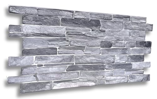 EURODECO | Pannelli decorativi da parete 3D 6 m² effetto pietra, 15 pezzi, rivestimento murale, rivestimento in PVC, imitazione piastrelle da parete, 90 x 48 cm (Grigio CPVC01)